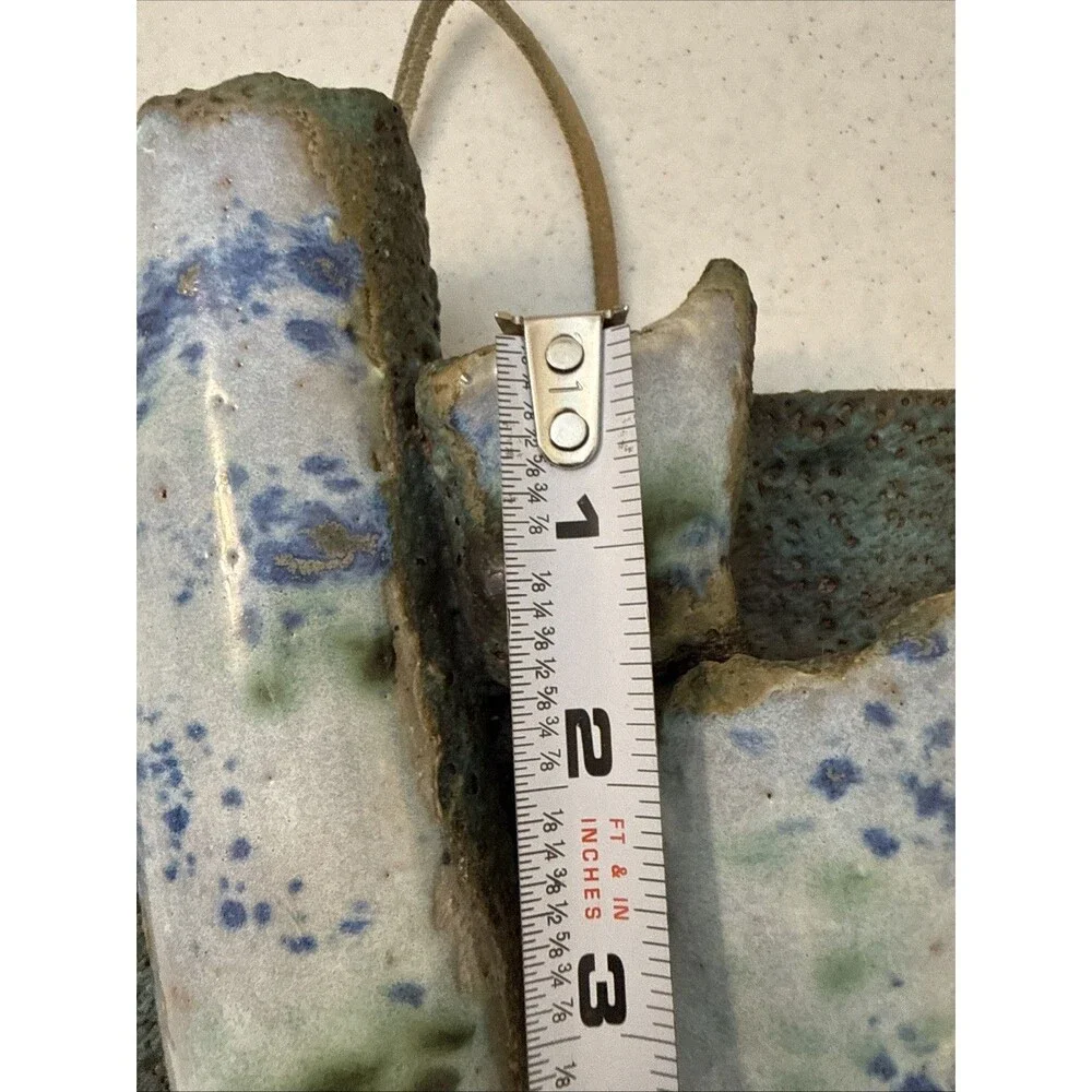 Art Pottery Wall Triple Pocket Hand Made Blue Green Speckle Neutral 9” X 9.75”